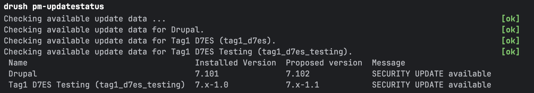 Result of drush pm-updatestauts