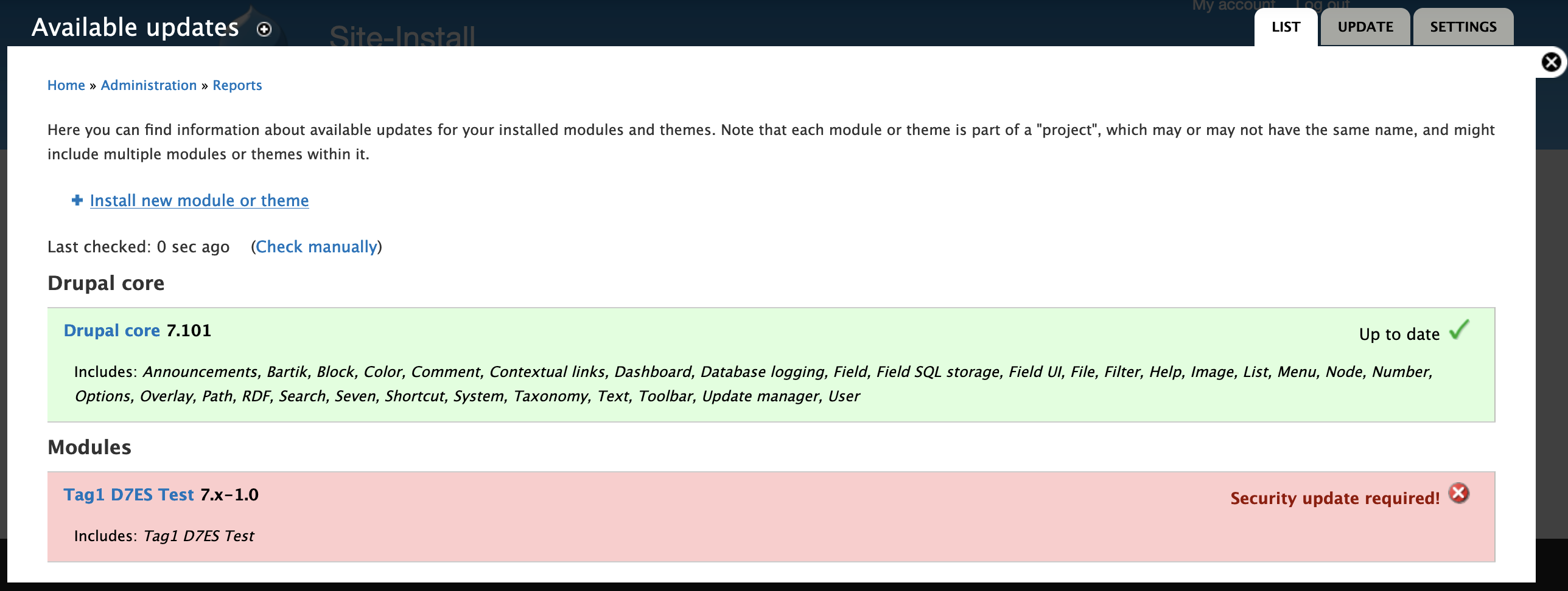 Drupal Update Status screengrab